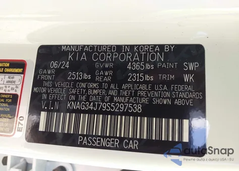 2025 Kia K5 Ex z USA, uszkodzony, nr VIN KNAG34J79S5297538